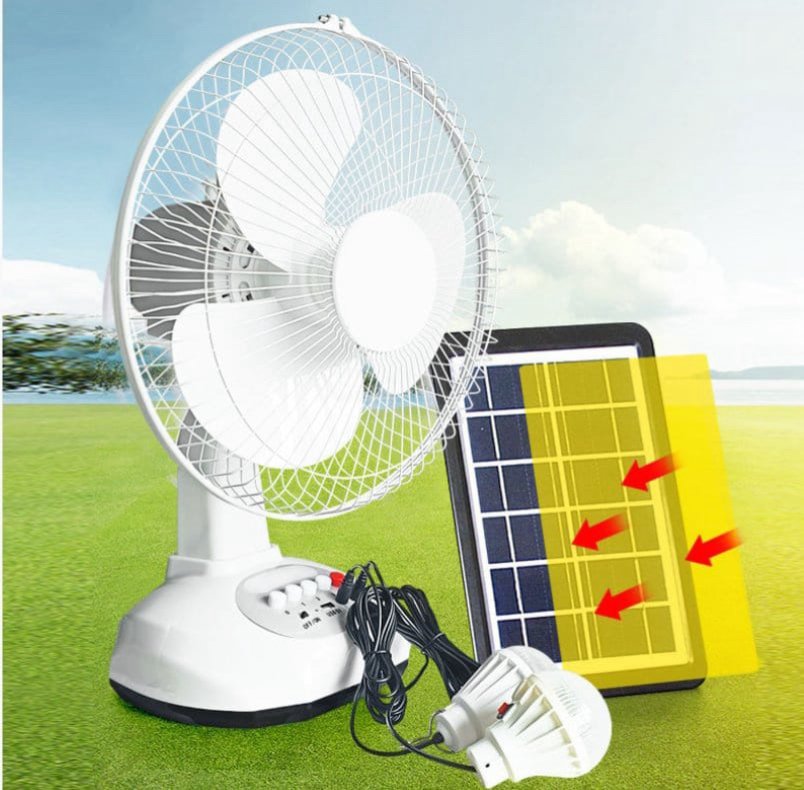 Ventilateur Solaire Rechargeable + 2 ampoules
