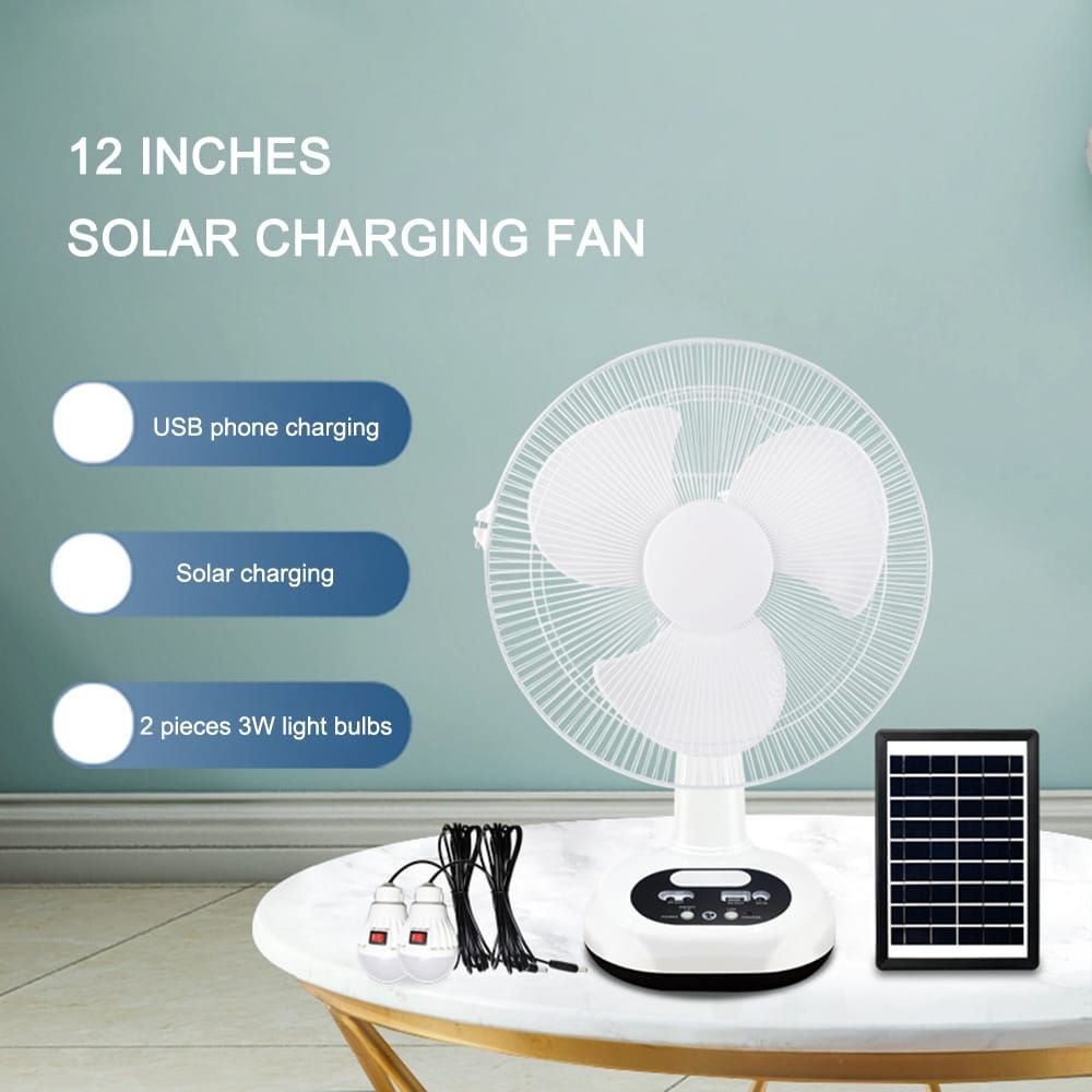 Ventilateur Solaire Rechargeable + 2 ampoules