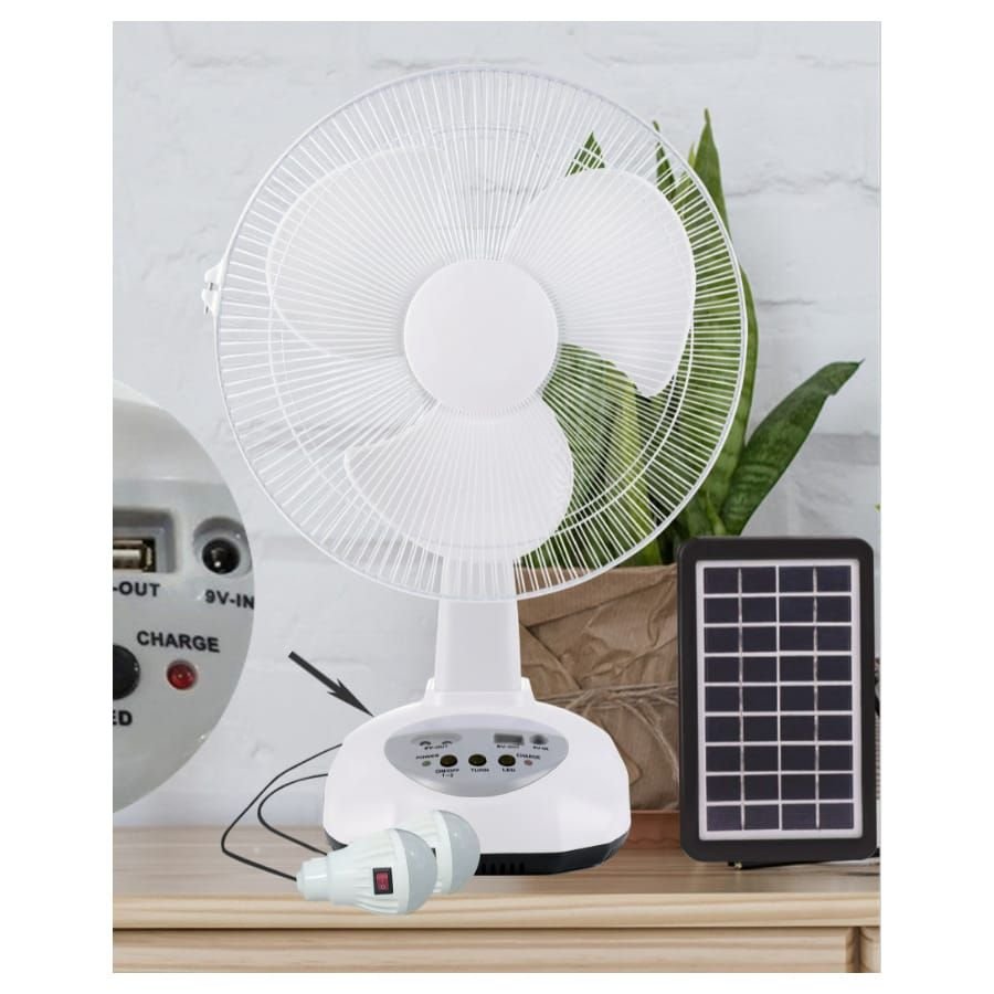 Ventilateur Solaire Rechargeable + 2 ampoules